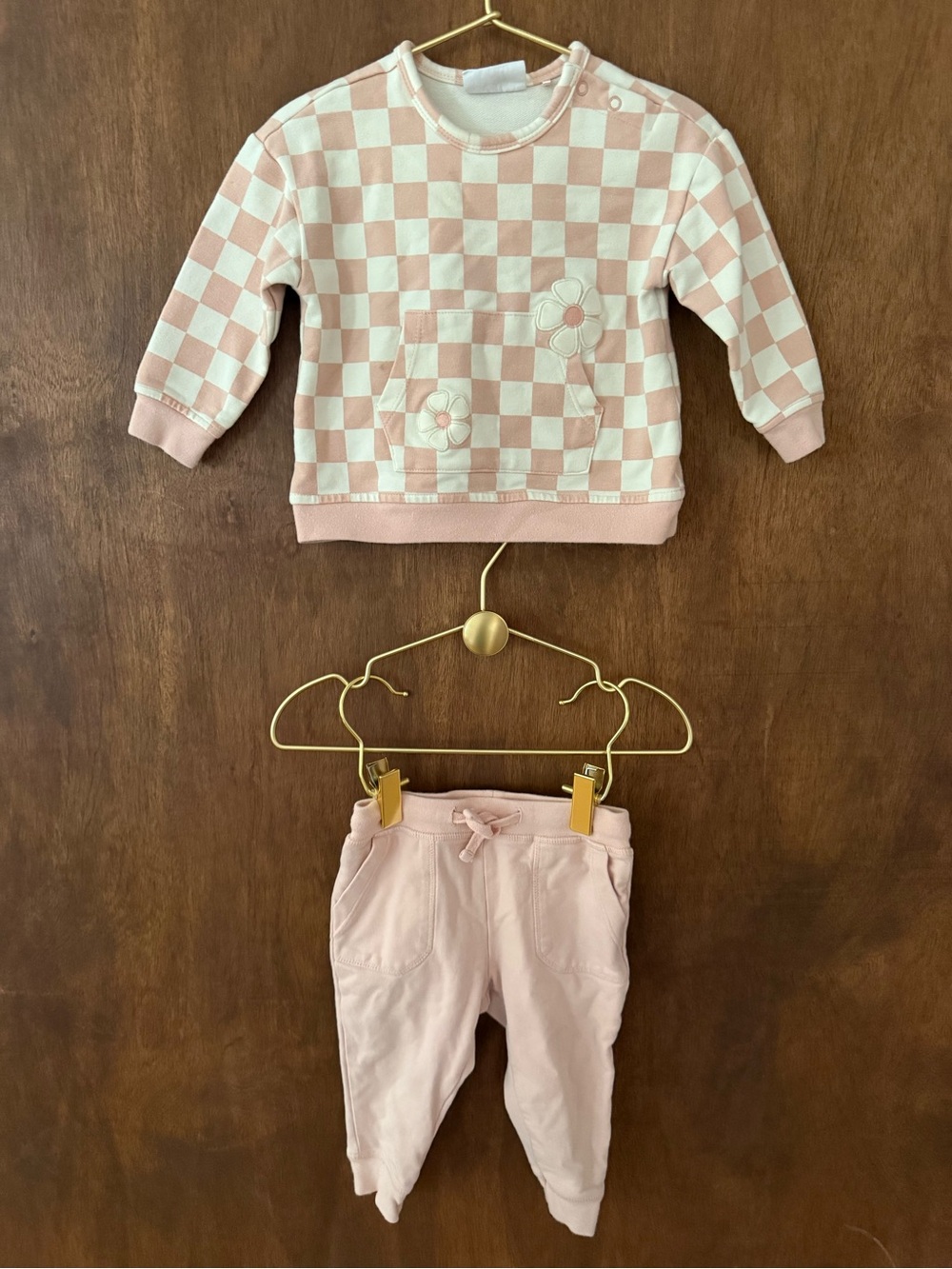 Angel Dear Pink & Cream Checker Knit Baby Set